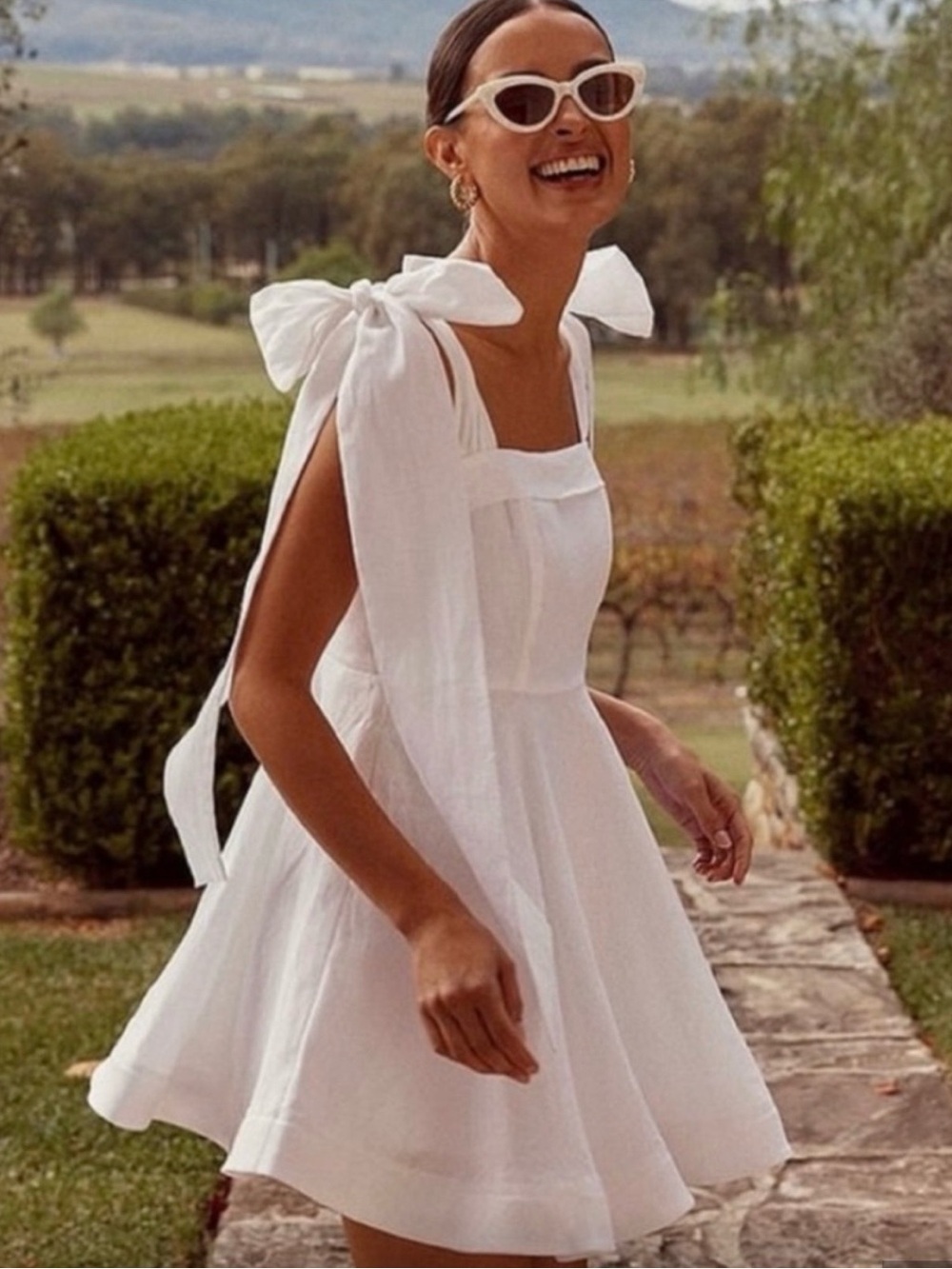 DISSH Aisle White Tie-Shoulder Linen Fit & Flare Mini Dress Size 4